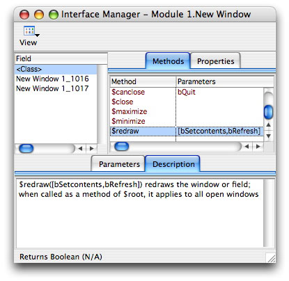 Interface Manager showing description of built-in method