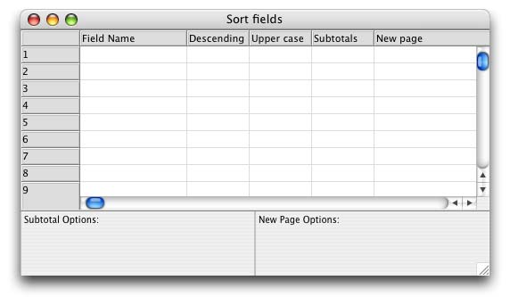 Sort Fields Window